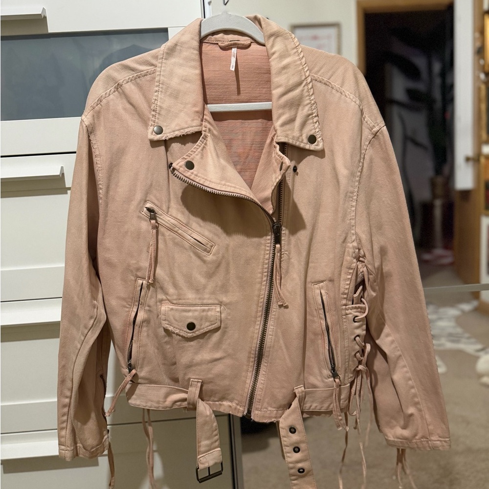 Free People Light Pink Jean Jacket